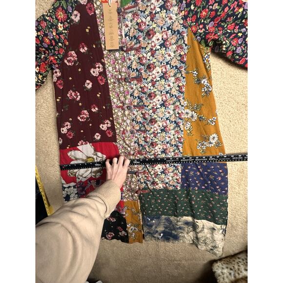 Luan Zai Jiang Kimono Coat O/S Patchwork Quilted Asian Knot Button Bohemian NWT - Picture 11 of 14